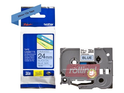 Ламинированная лента Brother TZe-551 шириной 24 мм x 8 м, Черный текст на синем фоне