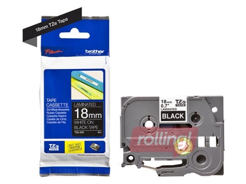 Brother TZe-345- Valge trükk mustal lindil, lamineeritud, 18mm laiune, 8m pikkune