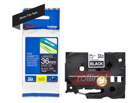 Brother TZe-365 Valge trükk mustal lindil, lamineeritud, 36mm laiune, 8m pikkune