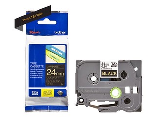 Ламинированная лента Brother  TZe-354 шириной 24 мм x 8 м, Золотой текст на черном фоне