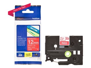 Brother TZe-435- Valge trükk punasel lindil, lamineeritud, 12mm laiune, 8m pikkune