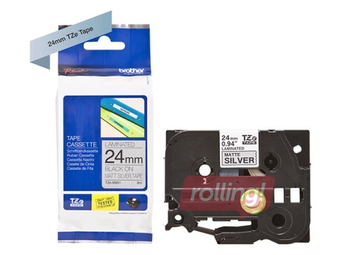 Brother TZe-M951 Labelling Tape Cassette – Black on Matte Silver, 24mm wide, 8m long