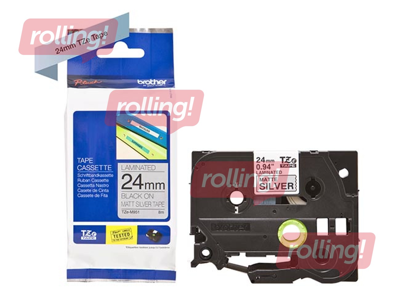 Brother TZe-M951 Labelling Tape Cassette – Black on Matte Silver, 24mm wide, 8m long