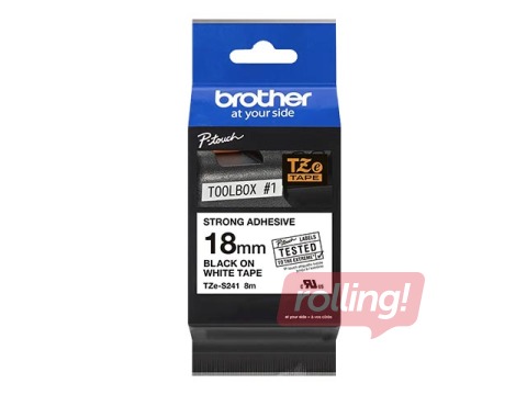 Etiketilindi kassett Brother TZe-S241 must valgel, 18 mm lai, 8 m, tugevalt kleepuv