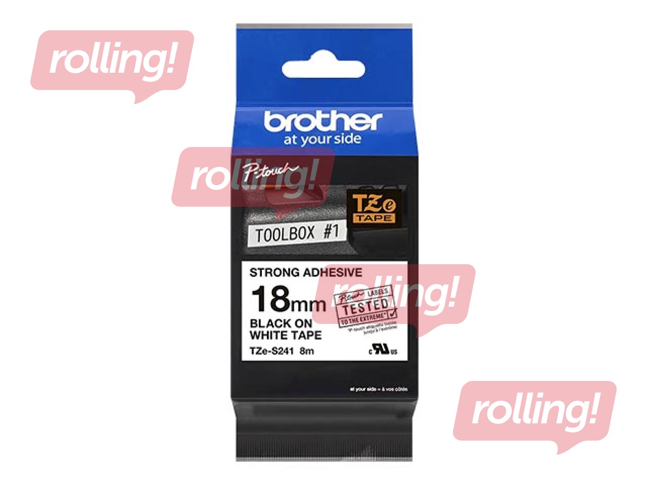 Etiketilindi kassett Brother TZe-S241 must valgel, 18 mm lai, 8 m, tugevalt kleepuv
