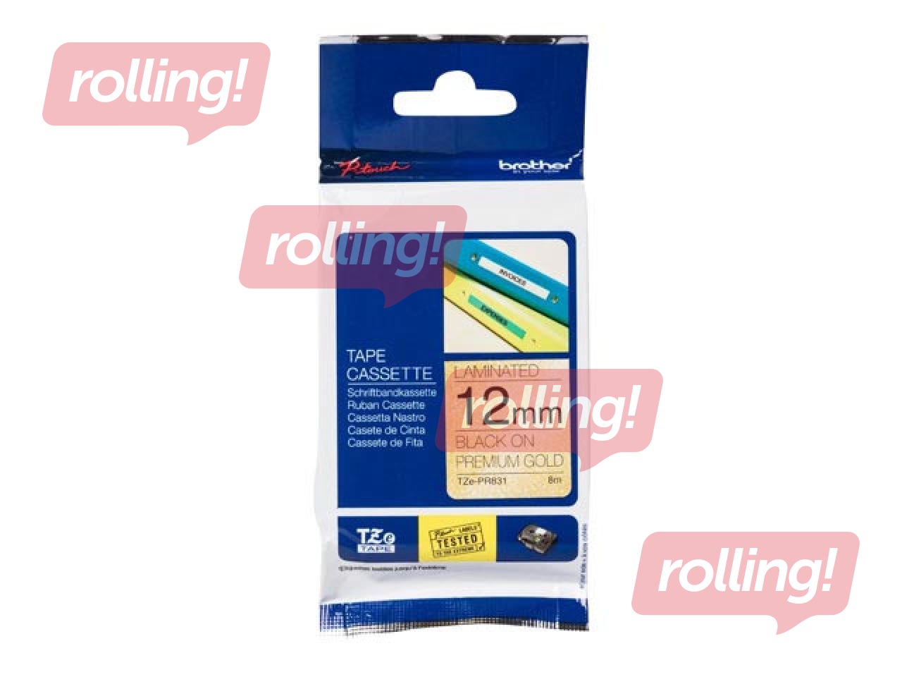 Tape Brother TZe-PR831 black on premium gold, 12mm