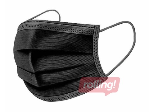 Kaitsemask, 3 kihti, elastsete ribadega, must, 50tk