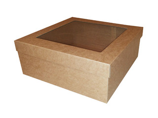 Packaging box, 190x190x80mm, with window, brown