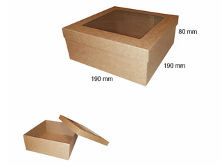 Packaging box, 190x190x80mm, with window, brown