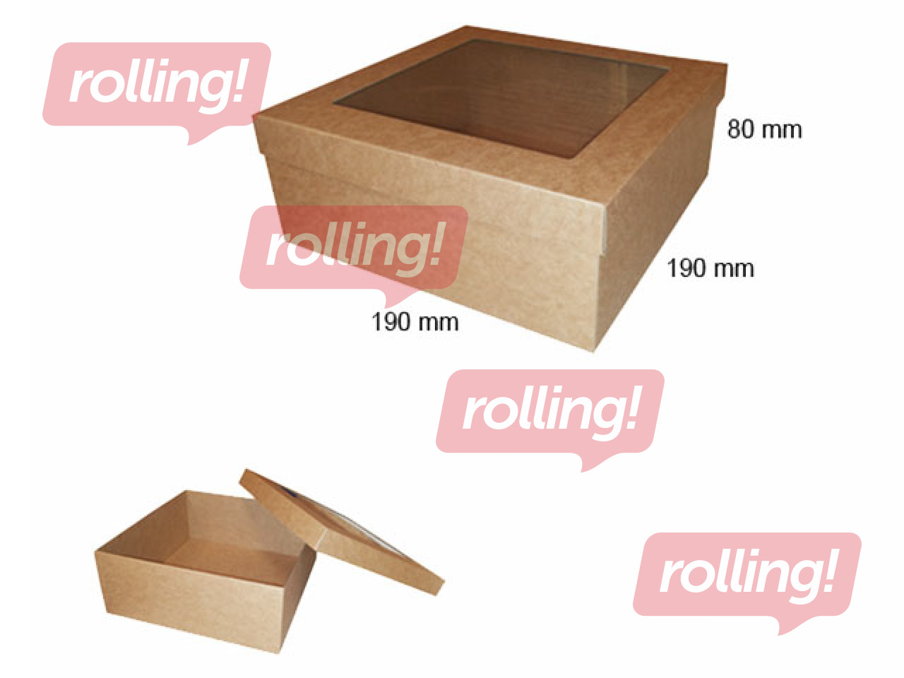 Packaging box, 190x190x80mm, with window, brown