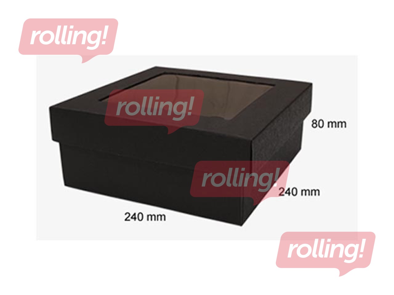 Box with window, 240x240x80mm, black