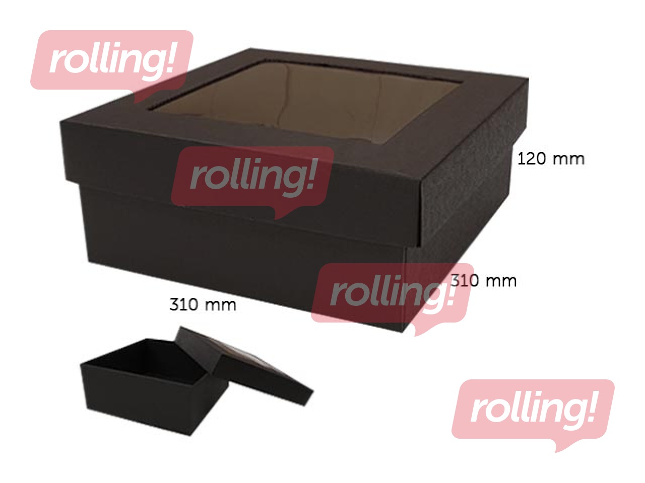 Pakkekarp, 310x310x120 mm, aknaga, must