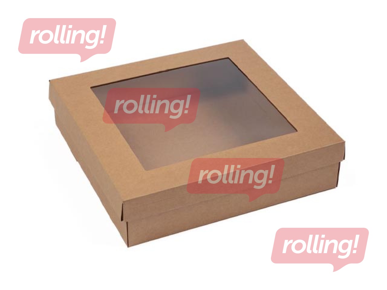 Gift box with window, 320 x 320 x 80 mm, brown