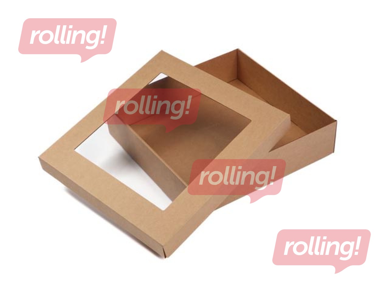 Gift box with window, 320 x 320 x 80 mm, brown