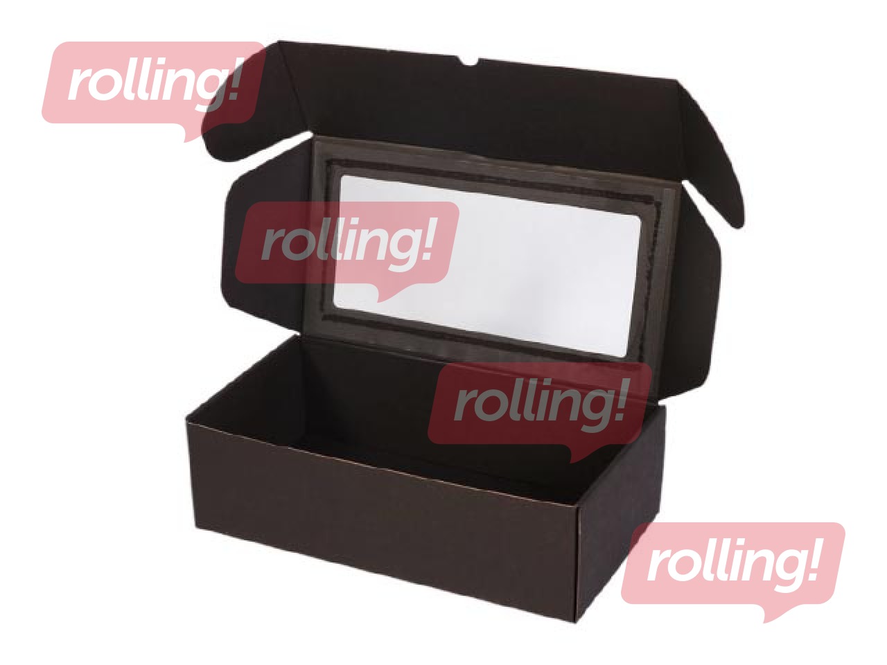 Packaging box with a window, black, 320x165x93mm