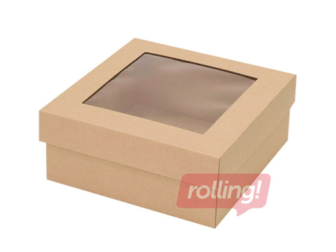 Packaging box with window, brown, 370x370x120mm
