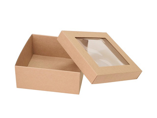 Packaging box with window, brown, 370x370x120mm