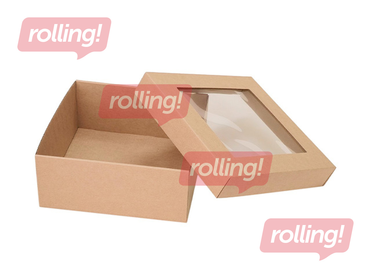 Packaging box with window, brown, 370x370x120mm