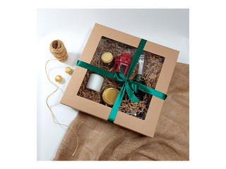 Packaging box with window, brown, 370x370x120mm