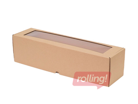 Packaging box with window, brown, 320x83x83mm
