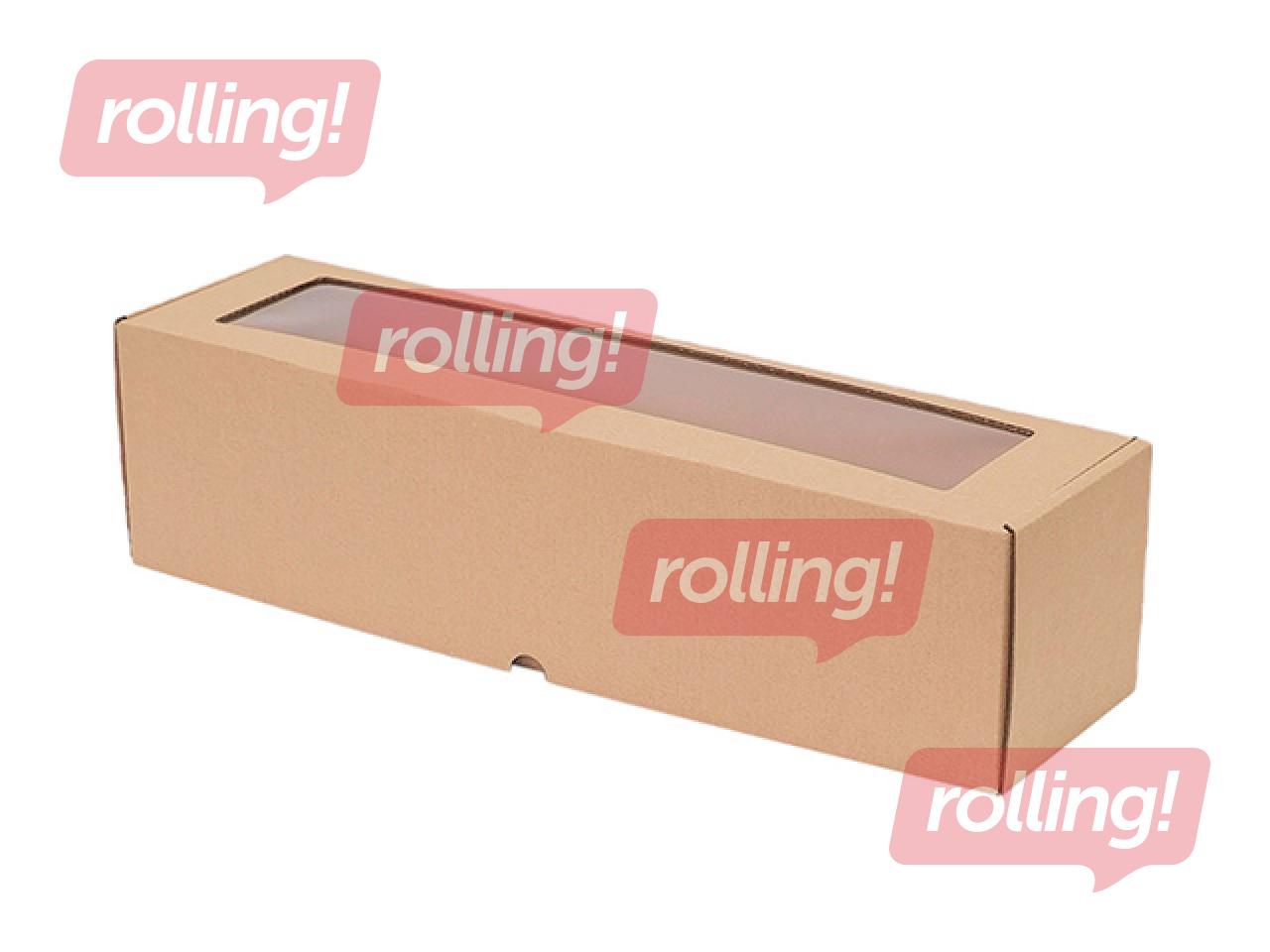Packaging box with window, brown, 320x83x83mm