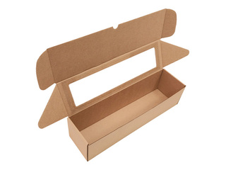 Packaging box with window, brown, 320x83x83mm