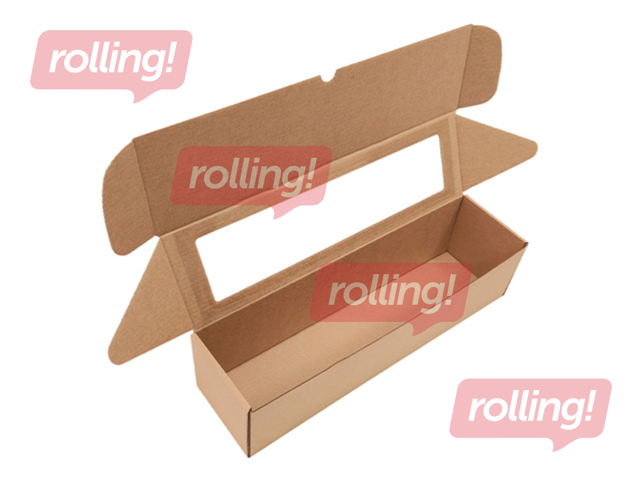 Packaging box with window, brown, 320x83x83mm