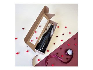 Packaging box with window, brown, 320x83x83mm