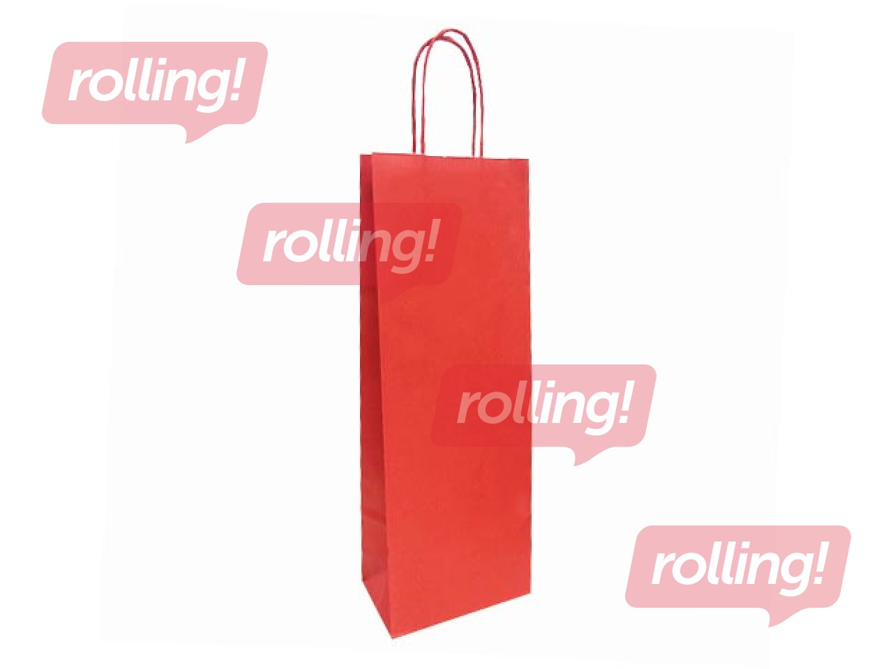 Papīra maisiņš ar pītu rokturi pudelēm 140x80x390mm, kraftpapīra, sarkans/balts
