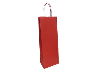 Paper bag with twisted handle for bottles, 140x80x390mm, kraft paper, red
