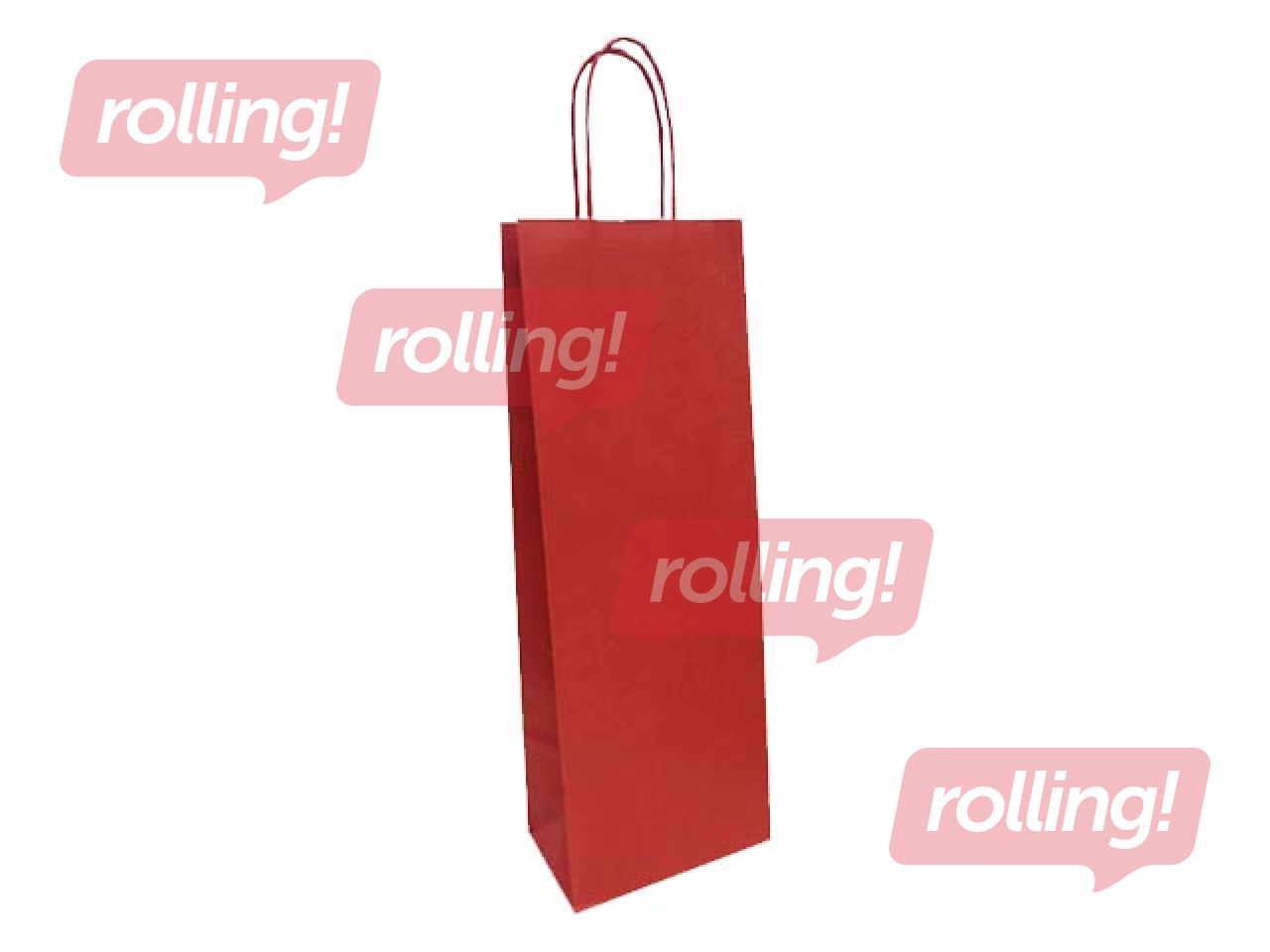 Punutud sangadega paberkott pudelitele, 140x80x390mm, jõupaber, punane