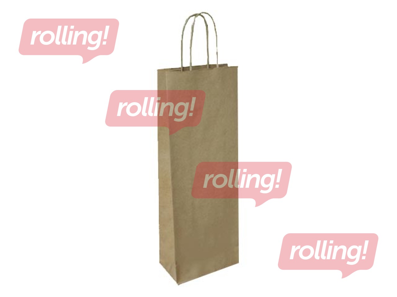 Бумажный пакет с плетеной ручкой для бутылок 140x80x390мм, коричневый