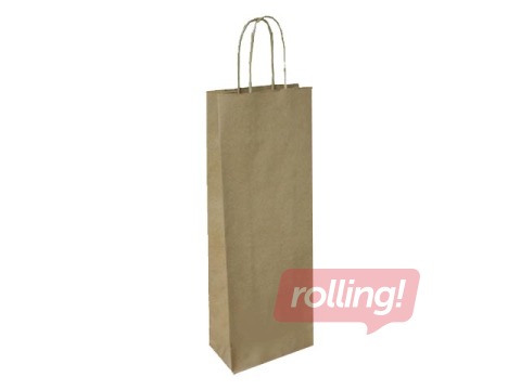 Punutud varrega paberkott pudelite jaoks, jõupaber 140x80x390mm, pruun