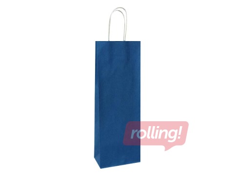 PROMO Punutud varrega paberkott pudelite jaoks, jõupaber 140x80x390mm, sinine