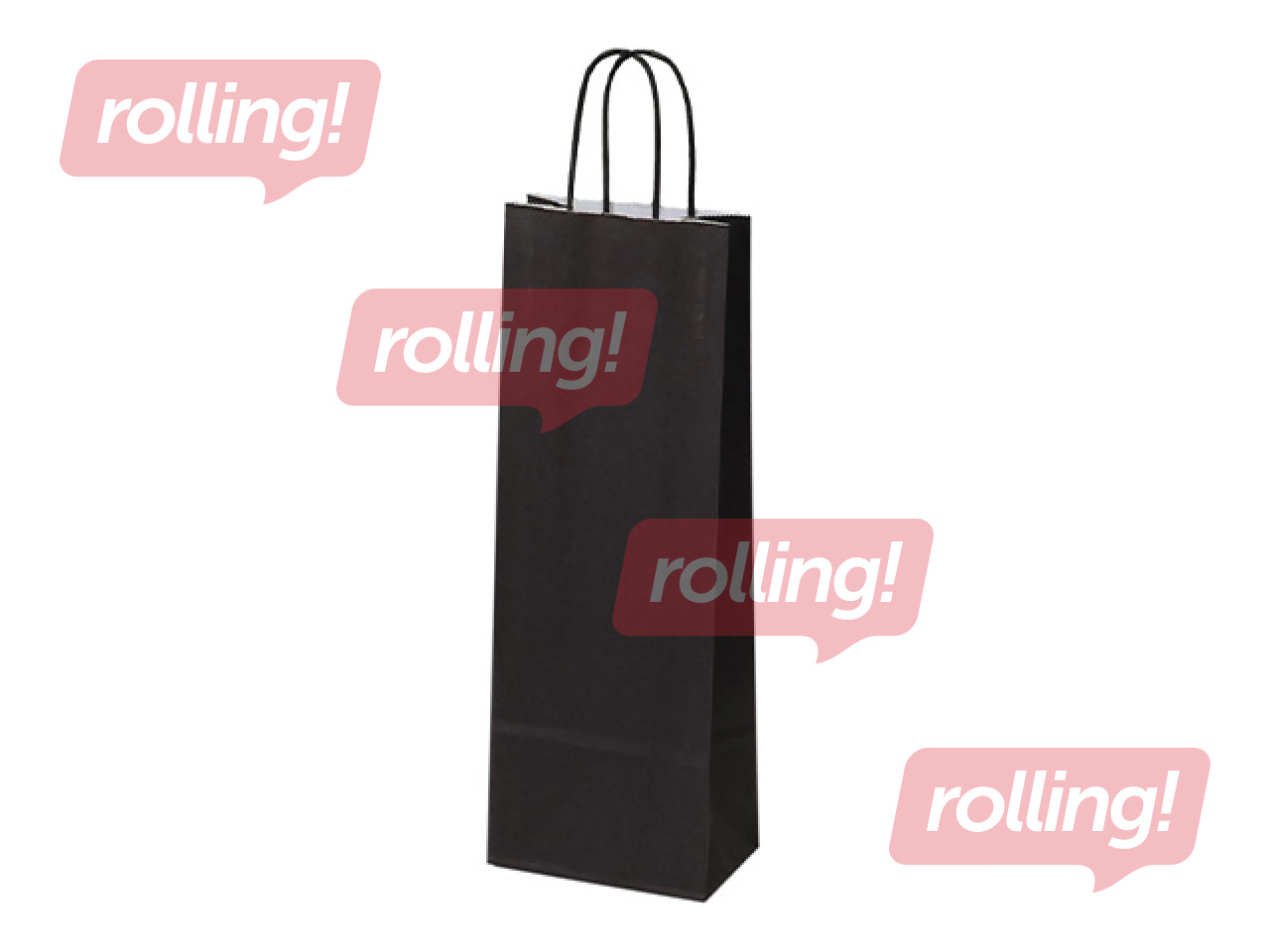 Pudelipaberikott keerutatud sangadega, kraftpaberist, must/valge, 140x80x390mm