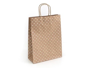 Paper bag with handles, 240x100x330mm, brown with gold dots, 5 pcs