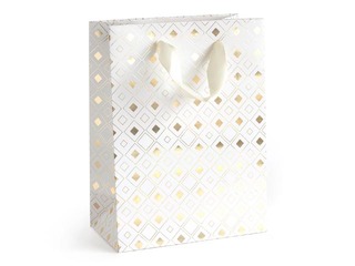 Бумажный пакет с ручками, 150x80x200мм, белый с золотым мотивом, 5 шт