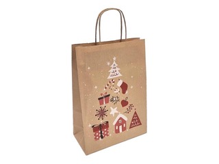 Рождественский подарочный пакет с ручками, крафт-бумага, коричневый, 220x100x310мм