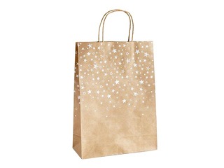 Бумажный пакет с ручками, коричневый с золотыми звёздочками, 240x100x330мм, 5 шт.