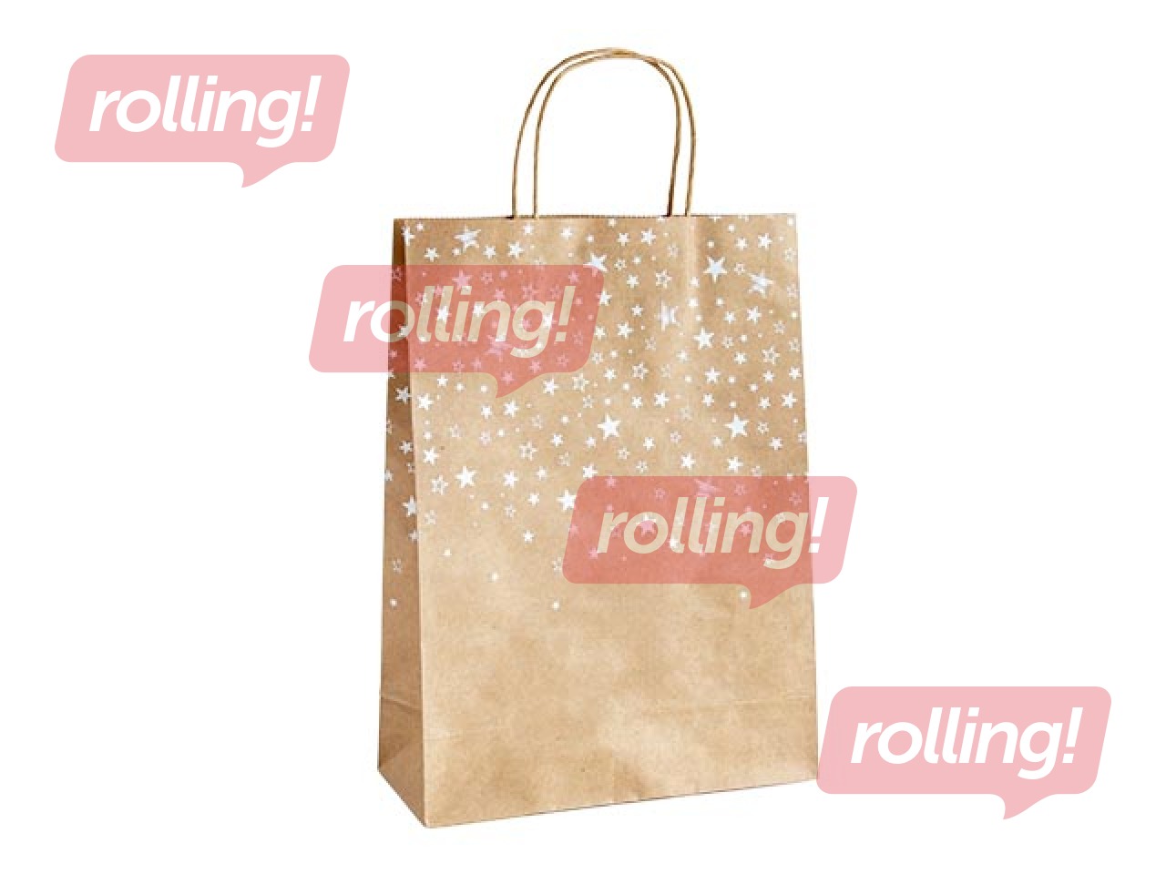 SALE Paberist kinkekott sangadega, pruun, kuldsete tähtedega, 240x100x330mm, 5 tk.