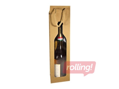 PROMO Paberist kingituse kott pudelitele aknaga, pruun, 90x85x370mm