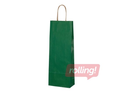 Papīra maisiņš pudelēm, zaļš, 140x80x390mm
