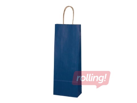 Бумажный пакет для бутылок, синий, 140x80x390мм