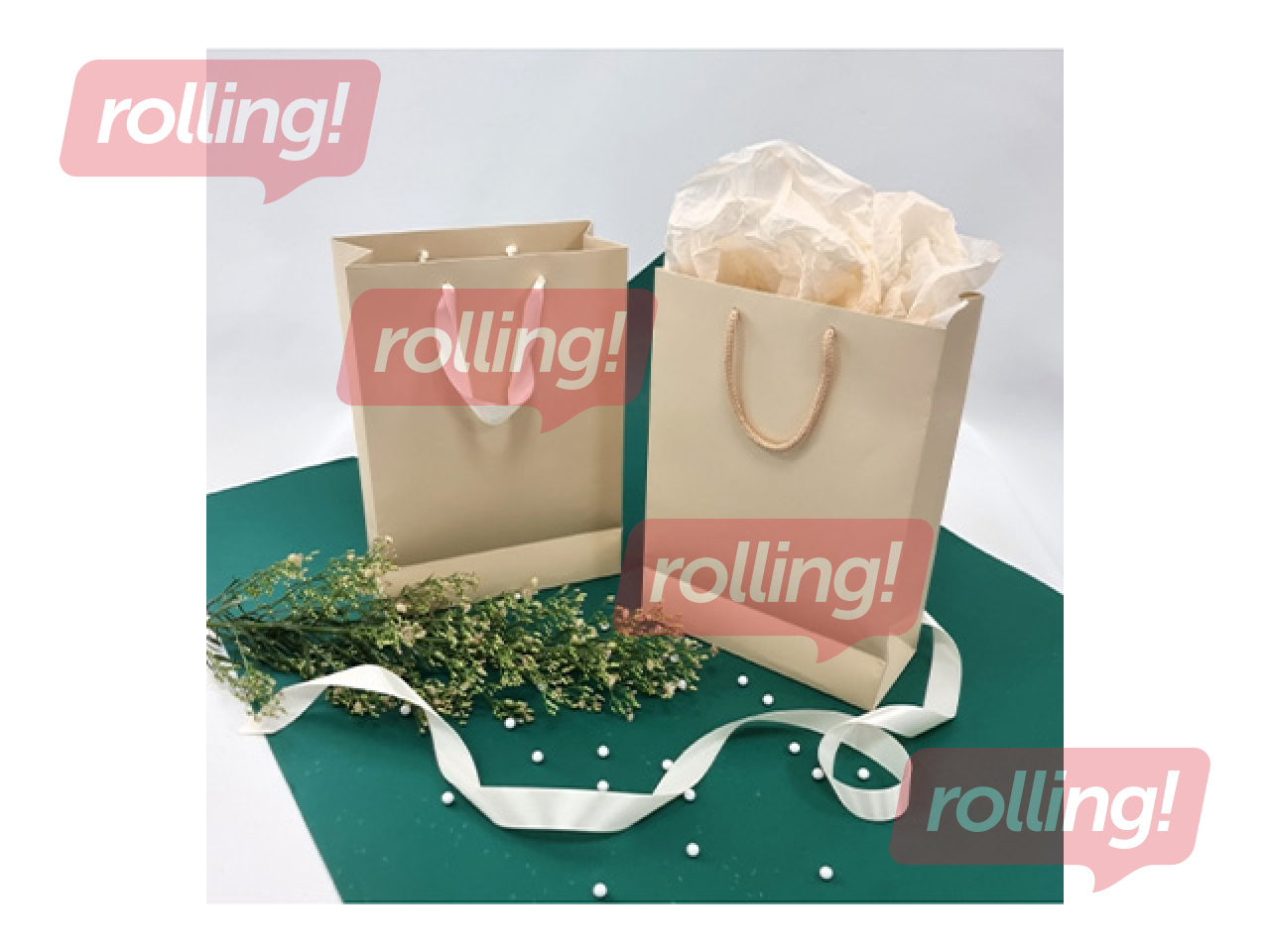 Papīra maisiņš ar rokturiem, bēšs, 230x100x330mm