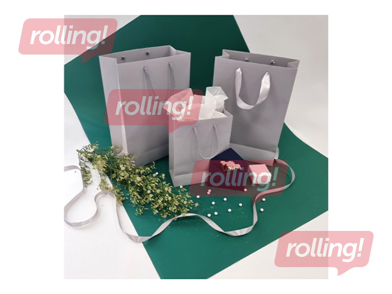 Paper bag with handles, light grey, 230x100x330mm