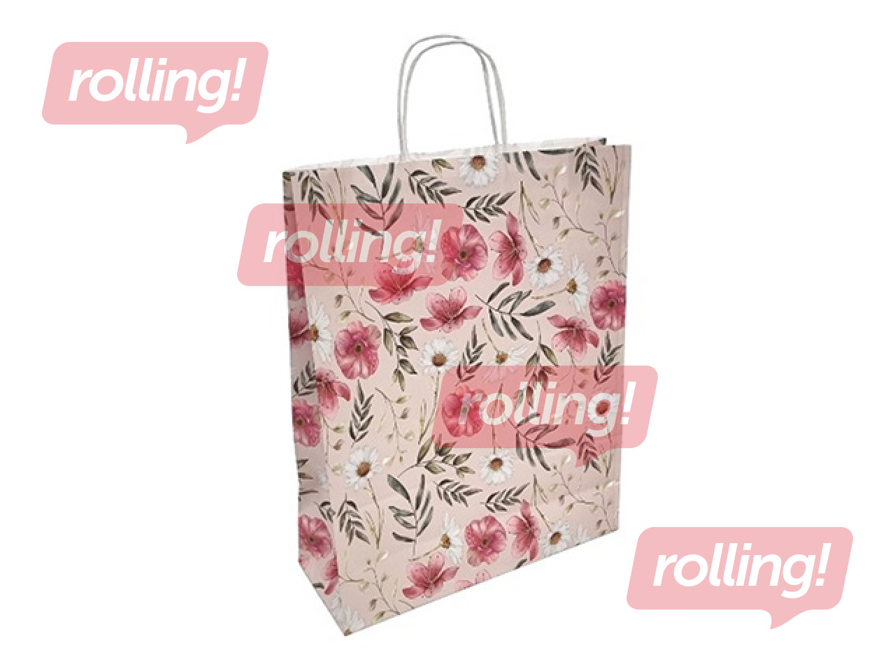 Dāvanu maisiņš ar vītu rokturi un dizainu, 320x120x410mm