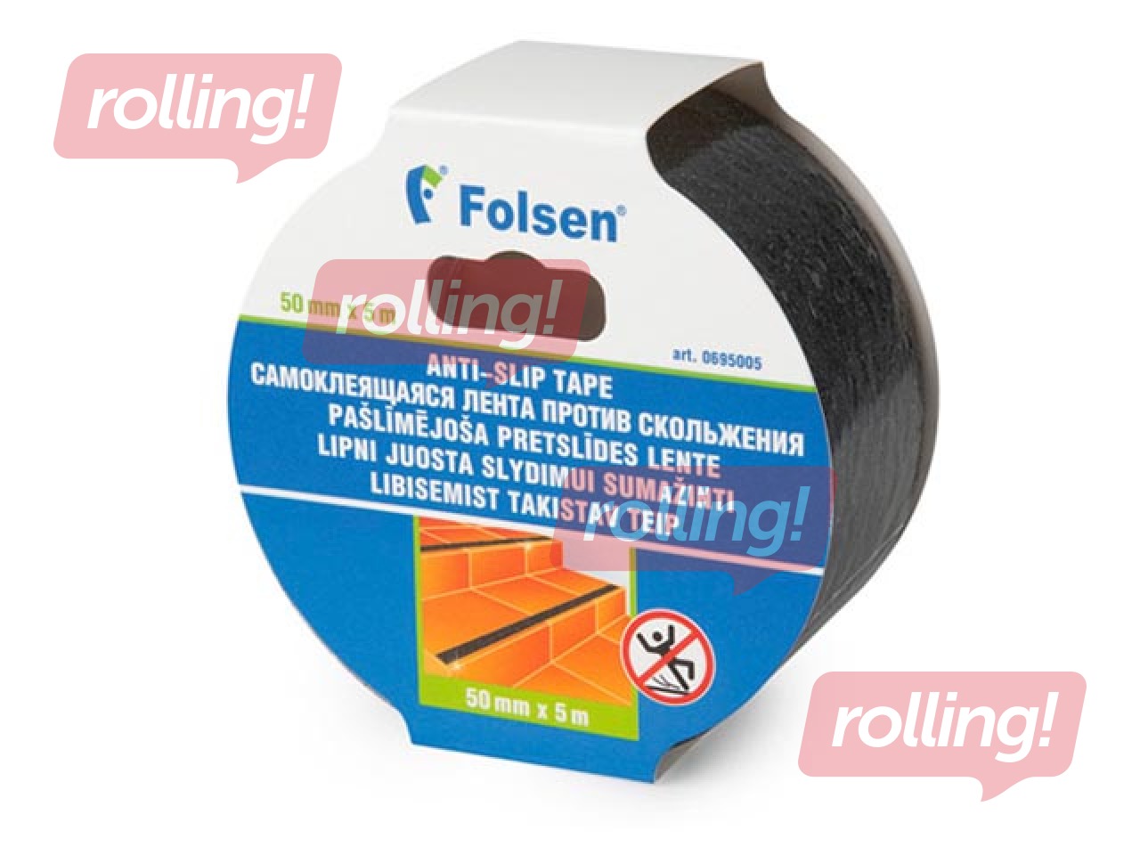 Põranda märgistuslint Folsen,  50 mm x 5m, must