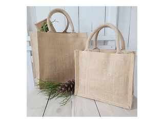 Bag with handles, jute fabric, brown, 260x140x220mm