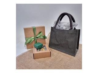 Bag with handles, jute fabric, grey, 260x140x220mm