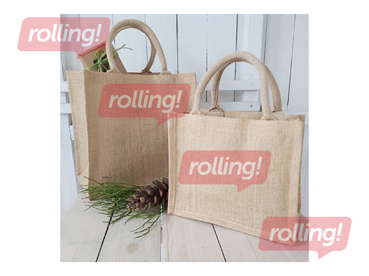 Bag with handles, jute fabric, brown, 300x190x300mm